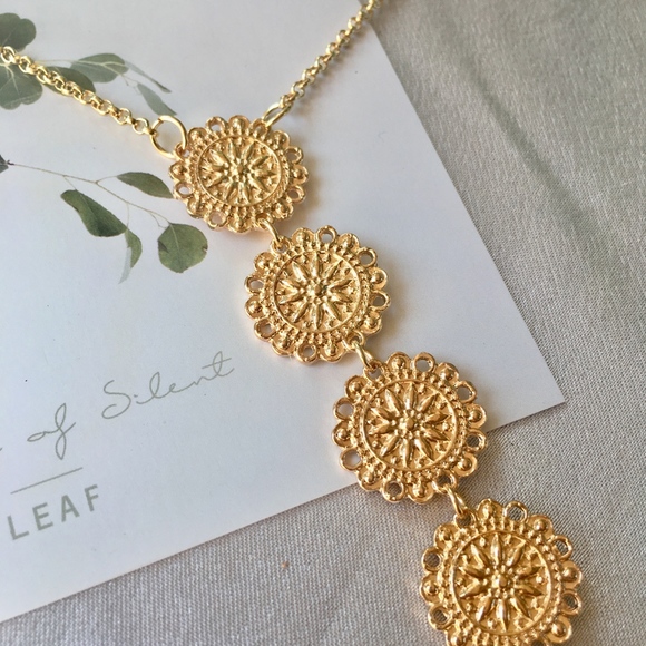 Gold Disc Body Chain Triple Layer Wrap Necklace - Picture 7 of 8